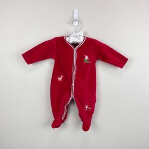 Kissy Kissy Red Velour Christmas Footie 0-3 Months